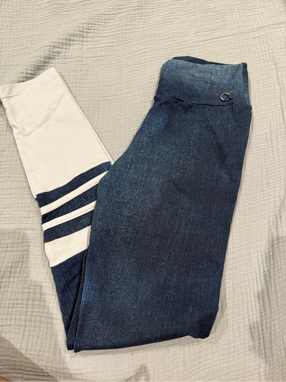 Bluefish Women’s Navy Blue and White Athletic Jeans-style Leggings